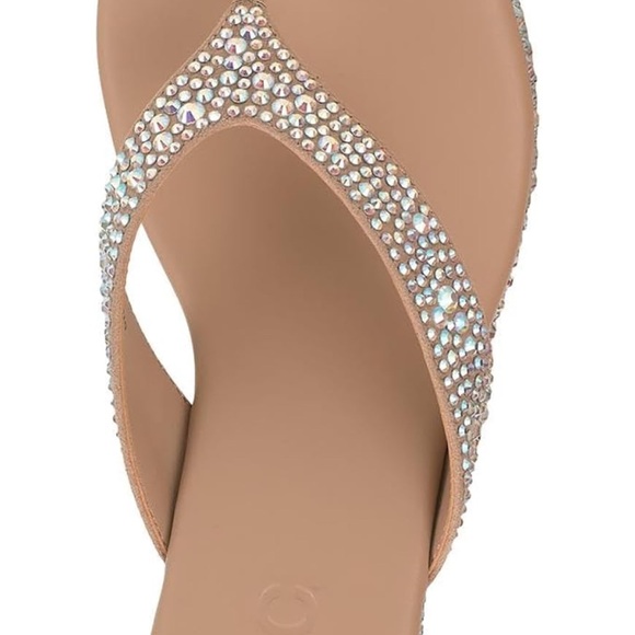 10.5 Rhinstone Bling Tan Crystal Embellished Wedge Platform Sandals - Picture 2 of 7